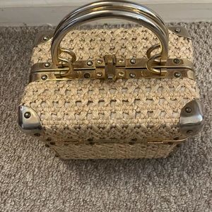 Vintage Delill made in Italy Train Case Purse 1960s.  Tweed, Woven Box Purse.